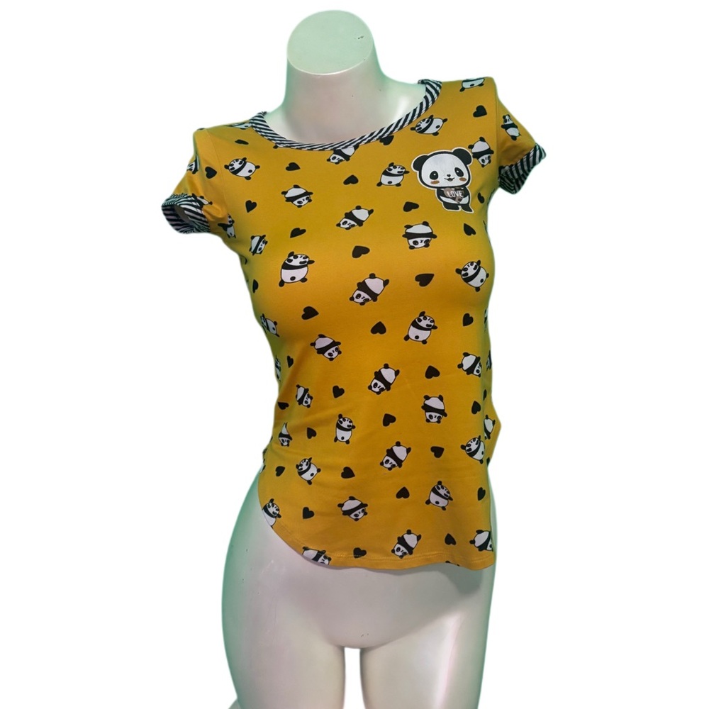 Lily bleu Yellow Panda love Print Short Sleeve Top
